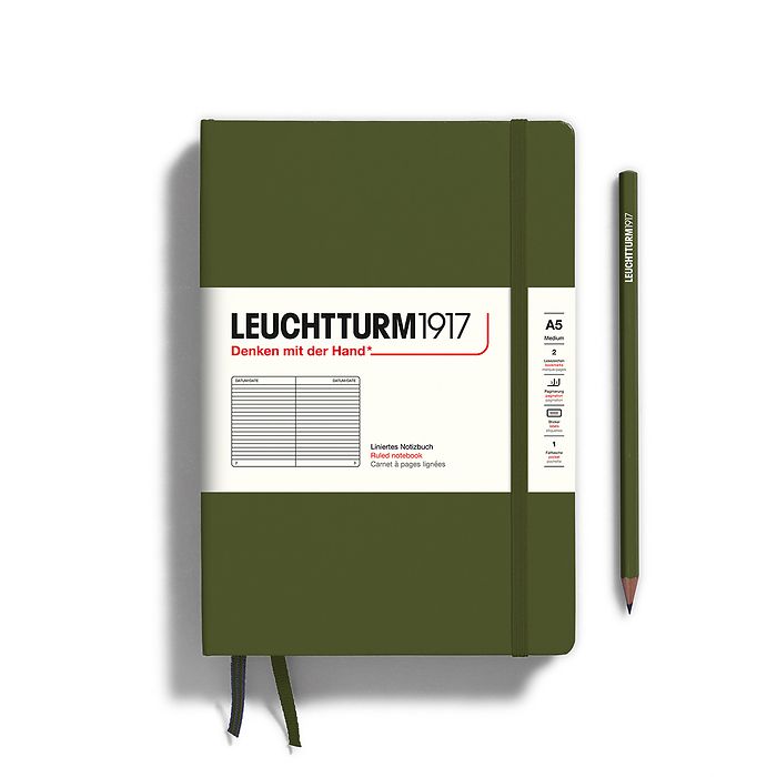 Leuchtturm1917 Hardcover Notebook - Army - Medium 5.75 x 8.25 inch (A5) - 251 pages - ruled - merriartist.com