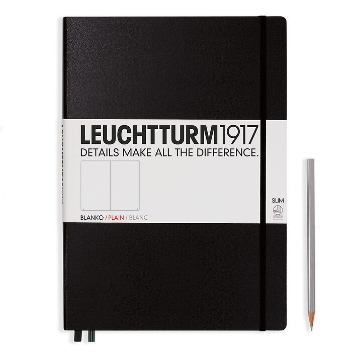 Leuchtturm1917 Hardcover Notebook - Black - Master Slim 8.75 x 12.5 inch (A4+) - 123 pages - plain - merriartist.com