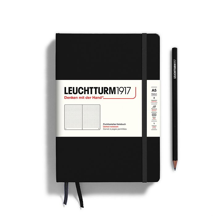 Leuchtturm1917 Hardcover Notebook - Black - Medium 5.75 x 8.25 inch (A5) - 251 pages - dotted - merriartist.com
