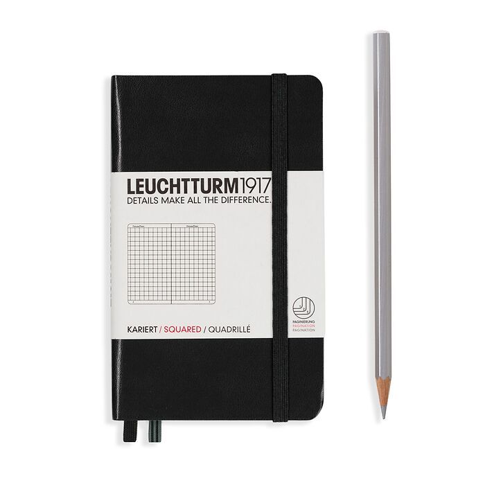 Leuchtturm1917 Hardcover Notebook - Black - Pocket 3.5 x 6 in (A6) - 187 pages - squared - merriartist.com