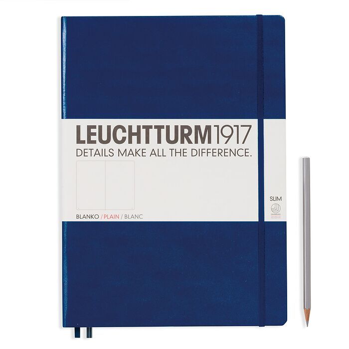 Leuchtturm1917 Hardcover Notebook - Navy - Master Slim 8.75 x 12.5 inch (A4+) - 123 pages - plain - merriartist.com