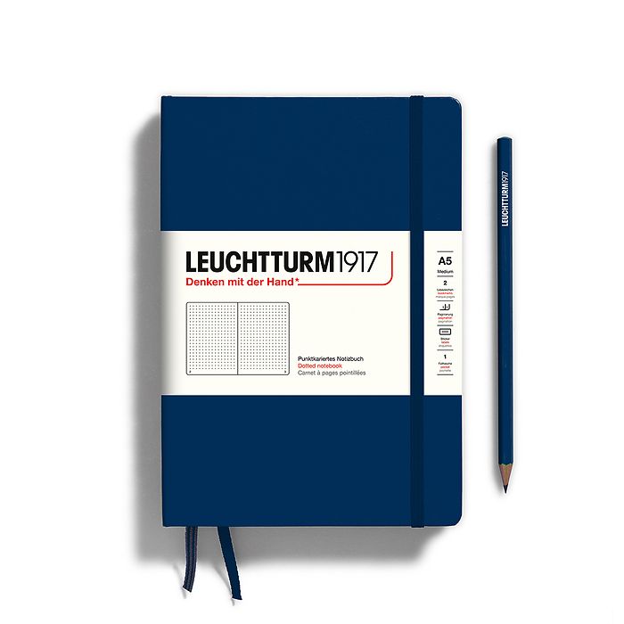 Leuchtturm1917 Hardcover Notebook - Navy - Medium 5.75 x 8.25 inch (A5) - 251 pages - dotted - merriartist.com