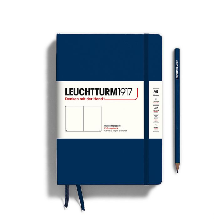 Leuchtturm1917 Hardcover Notebook - Navy - Medium 5.75 x 8.25 inch (A5) - 251 pages - plain - merriartist.com