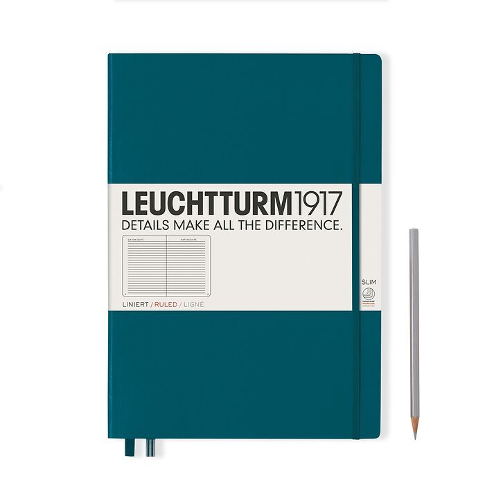 Leuchtturm1917 Hardcover Notebook - Pacific Green - Master Slim 8.75 x 12.5 inch (A4+) - 123 pages - ruled - merriartist.com