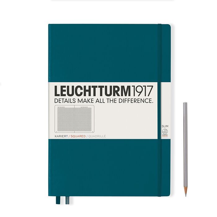 Leuchtturm1917 Hardcover Notebook - Pacific Green - Master Slim 8.75 x 12.5 inch (A4+) - 123 pages - squared - merriartist.com