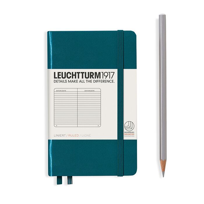 Leuchtturm1917 Hardcover Notebook - Pacific Green - Pocket 3.5 x 6 in (A6) - 187 pages - ruled - merriartist.com