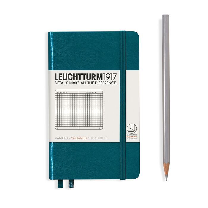 Leuchtturm1917 Hardcover Notebook - Pacific Green - Pocket 3.5 x 6 in (A6) - 187 pages - squared - merriartist.com
