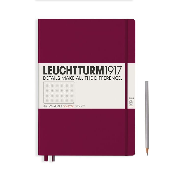 Leuchtturm1917 Hardcover Notebook - Port Red - Master Slim 8.75 x 12.5 inch (A4+) - 123 pages - dotted - merriartist.com