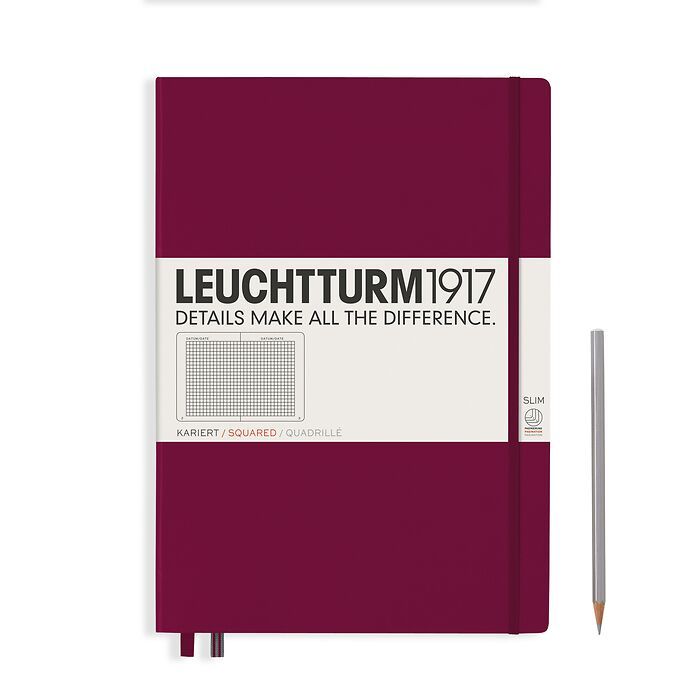 Leuchtturm1917 Hardcover Notebook - Port Red - Master Slim 8.75 x 12.5 inch (A4+) - 123 pages - squared - merriartist.com