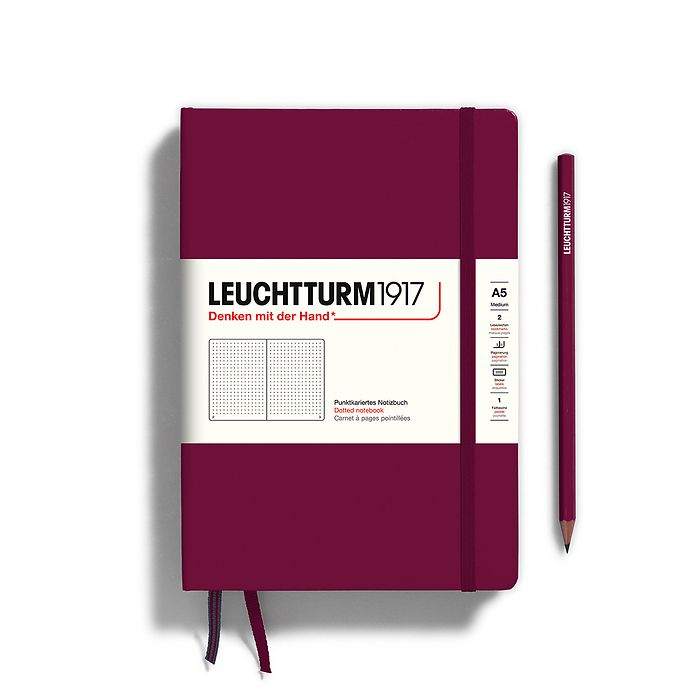 Leuchtturm1917 Hardcover Notebook - Port Red - Medium 5.75 x 8.25 inch (A5) - 251 pages - dotted - merriartist.com