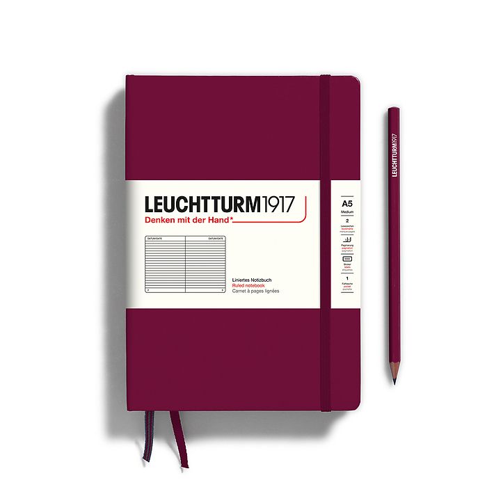 Leuchtturm1917 Hardcover Notebook - Port Red - Medium 5.75 x 8.25 inch (A5) - 251 pages - ruled - merriartist.com