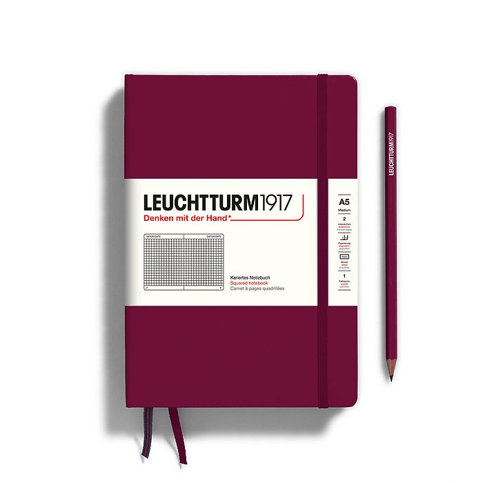 Leuchtturm1917 Hardcover Notebook - Port Red - Medium 5.75 x 8.25 inch (A5) - 251 pages - squared - merriartist.com