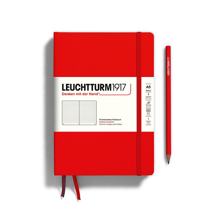 Leuchtturm1917 Hardcover Notebook - Red - Medium 5.75 x 8.25 inch (A5) - 251 pages - dotted - merriartist.com