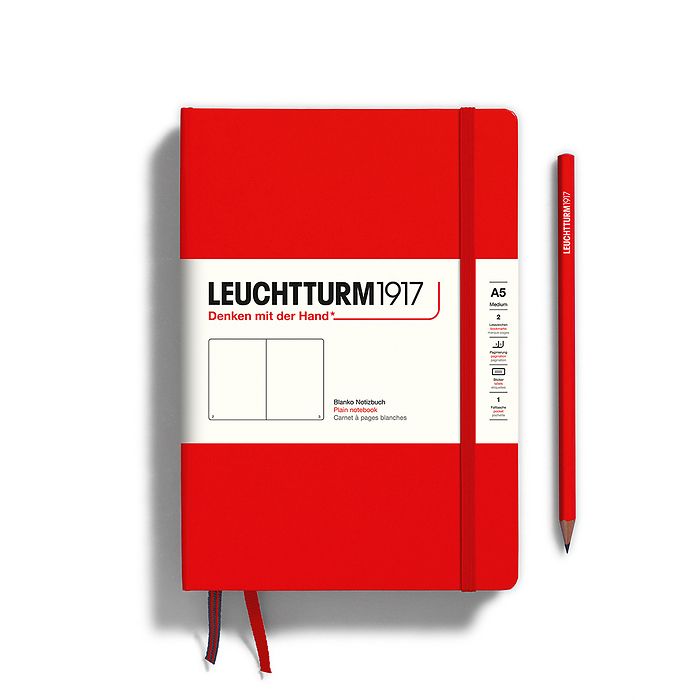 Leuchtturm1917 Hardcover Notebook - Red - Medium 5.75 x 8.25 inch (A5) - 251 pages - plain - merriartist.com