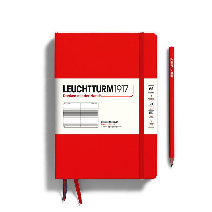 Leuchtturm1917 Hardcover Notebook - Red - Medium 5.75 x 8.25 inch (A5) - 251 pages - ruled - merriartist.com