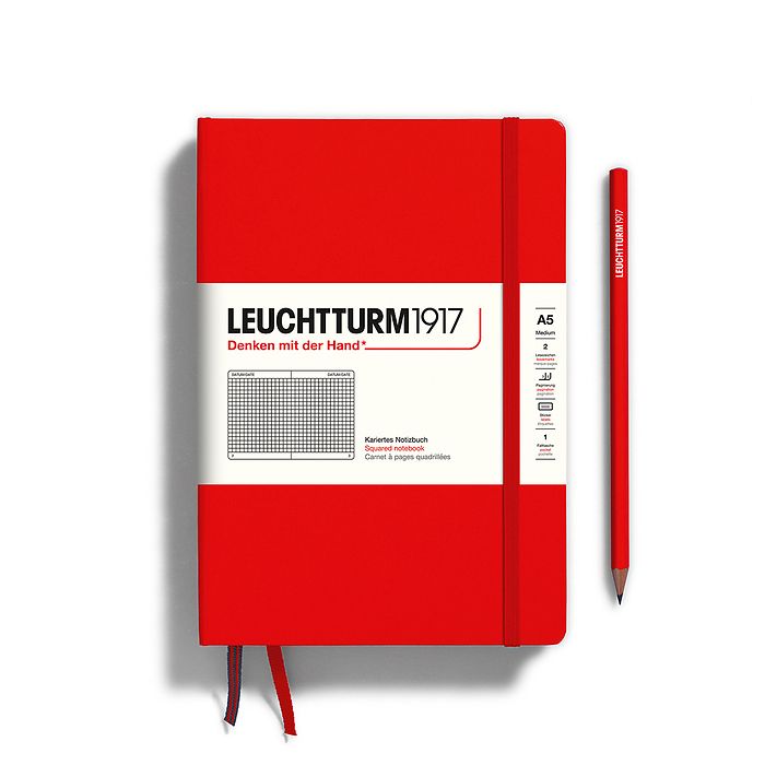 Leuchtturm1917 Hardcover Notebook - Red - Medium 5.75 x 8.25 inch (A5) - 251 pages - squared - merriartist.com