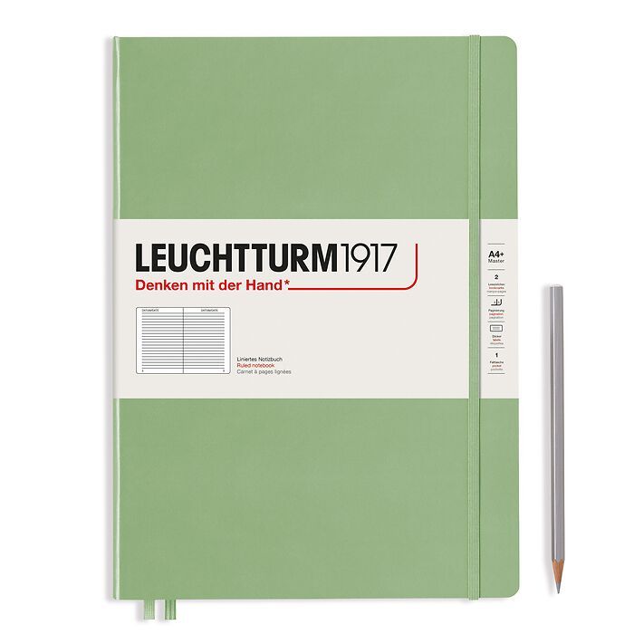Leuchtturm1917 Hardcover Notebook - Sage - Master Slim 8.75 x 12.5 inch (A4+) - 123 pages - ruled - merriartist.com