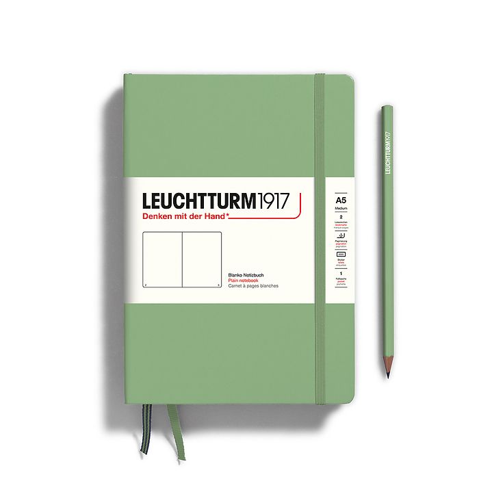 Leuchtturm1917 Hardcover Notebook - Sage - Medium 5.75 x 8.25 inch (A5) - 251 pages - plain - merriartist.com