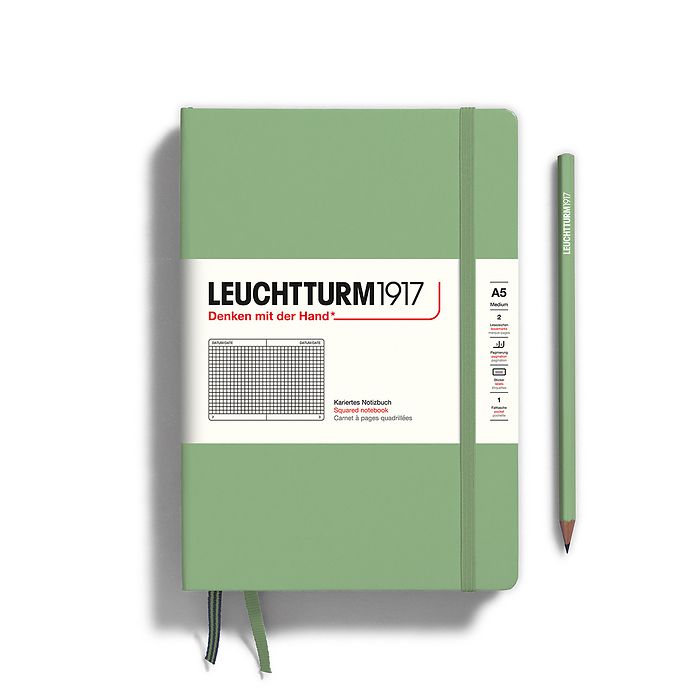 Leuchtturm1917 Hardcover Notebook - Sage - Medium 5.75 x 8.25 inch (A5) - 251 pages - squared - merriartist.com