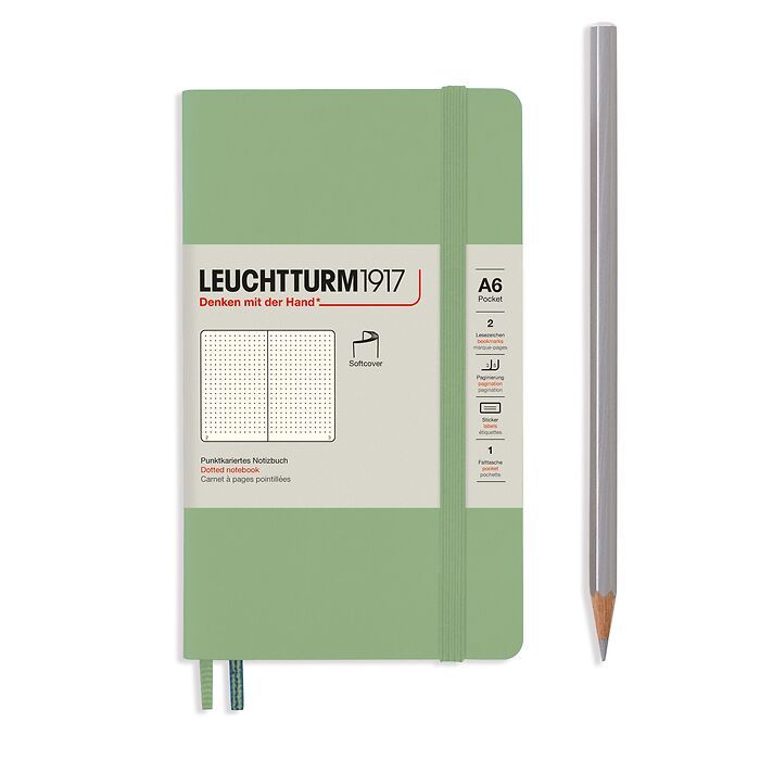 Leuchtturm1917 Hardcover Notebook - Sage - Pocket 3.5 x 6 in (A6) - 187 pages - dotted - merriartist.com
