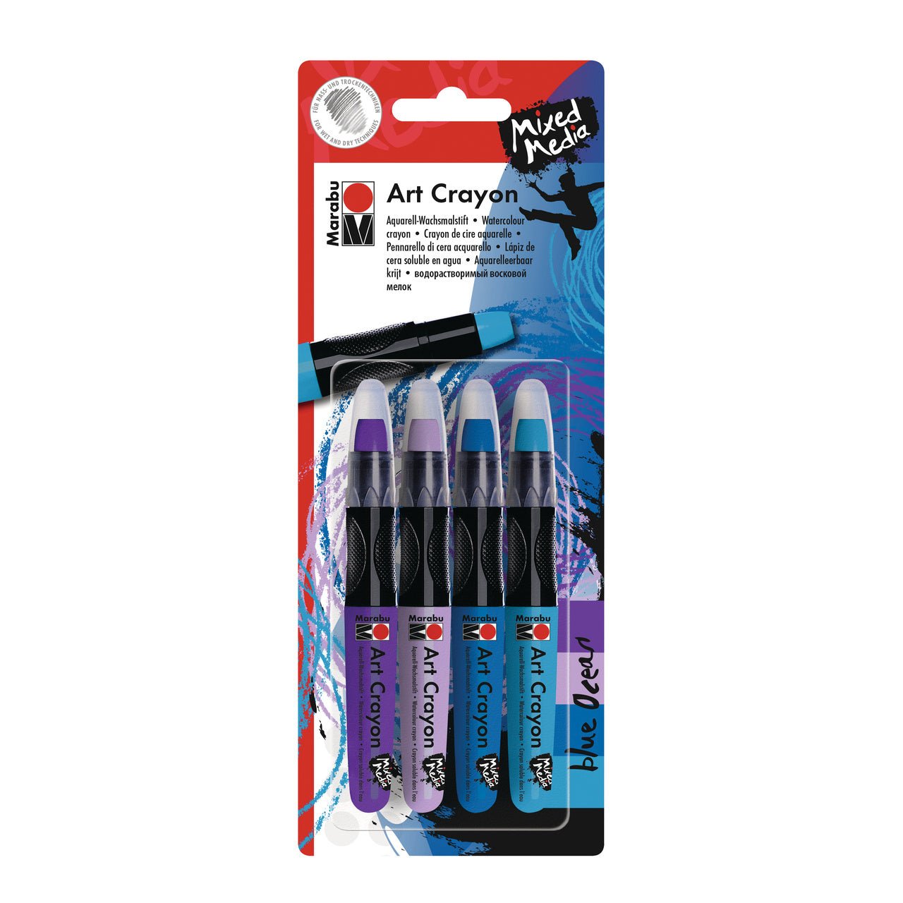 Marabu Water Soluble Art Crayon - 4 Color Blue Ocean Set - merriartist.com