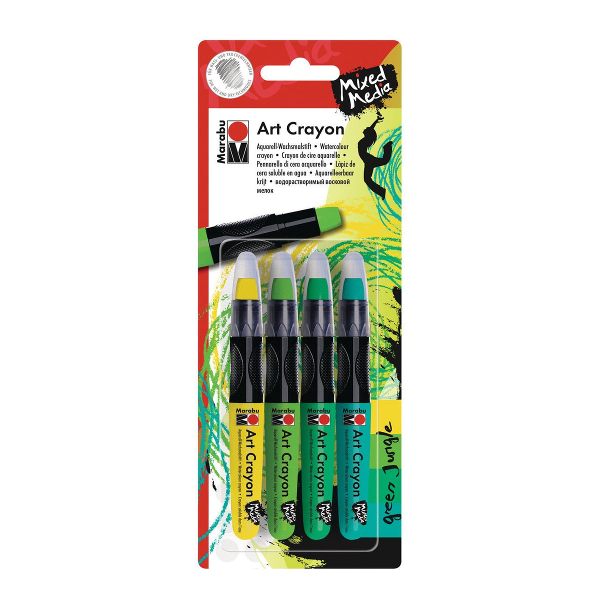 Marabu Water Soluble Art Crayon - 4 Color Green Jungle Set - merriartist.com