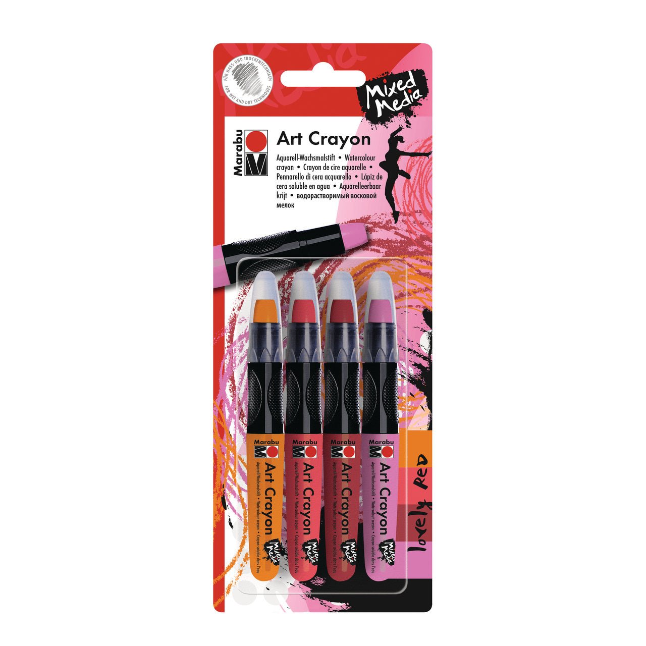 Marabu Water Soluble Art Crayon - 4 Color Lovely Red Set - merriartist.com