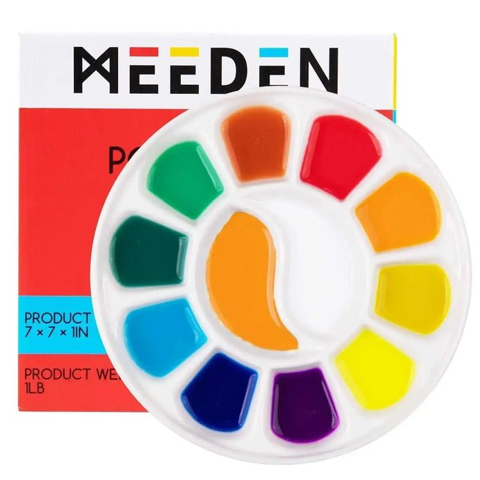 MEEDEN 9 Well Round Ceramic Paint Palette, Porcelain Watercolor Palette,  Artist Paint Mixing Palette Tray in Art Craft Supplies 