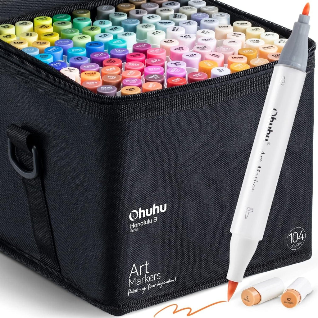 Ohuhu 72-Color Art Markers Set, Brush & Chisel Tip for Kids, with 1 Blender