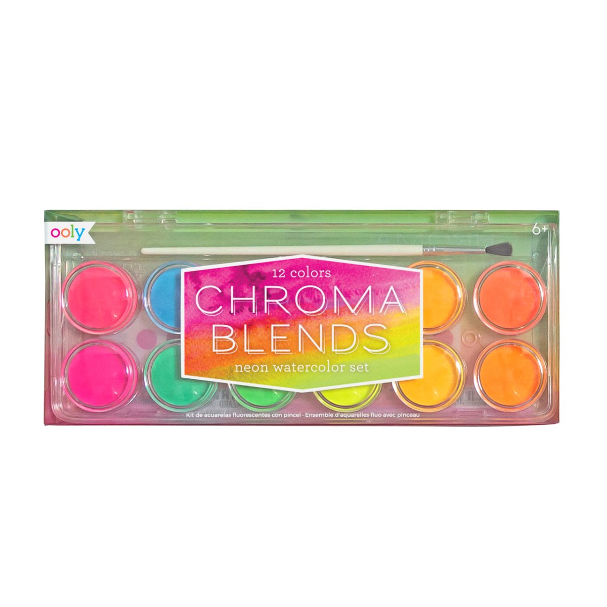 Ooly Chroma Blends Watercolor 12-Color Neon Set with Brush - The Merri Artist - merriartist.com