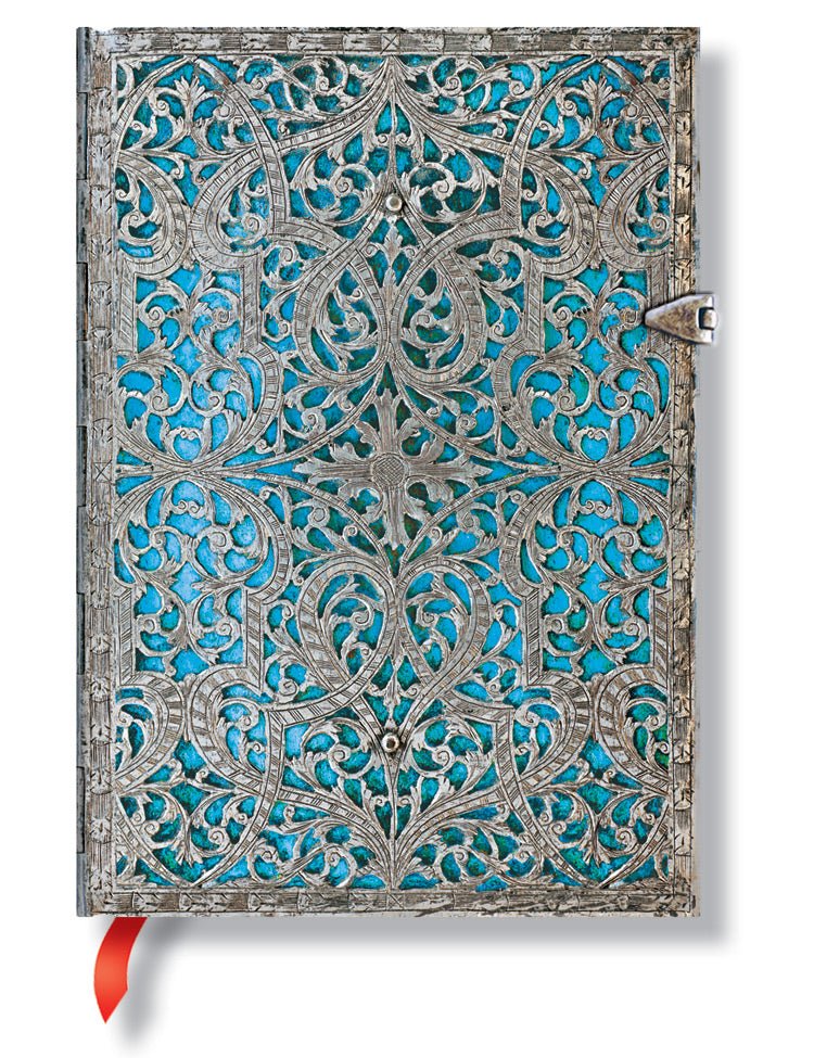 Paperblanks Journal Silver Filigree: Maya Blue Midi Lined 5x7 inch, 240 pages - merriartist.com