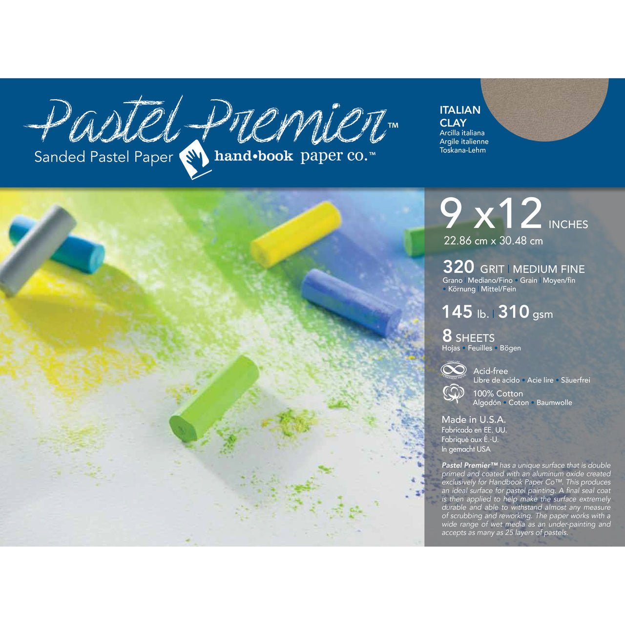Pastel Premier Sanded Paper - 320 grit Italian Clay 9X12 Sheets - Pack of 8 - merriartist.com