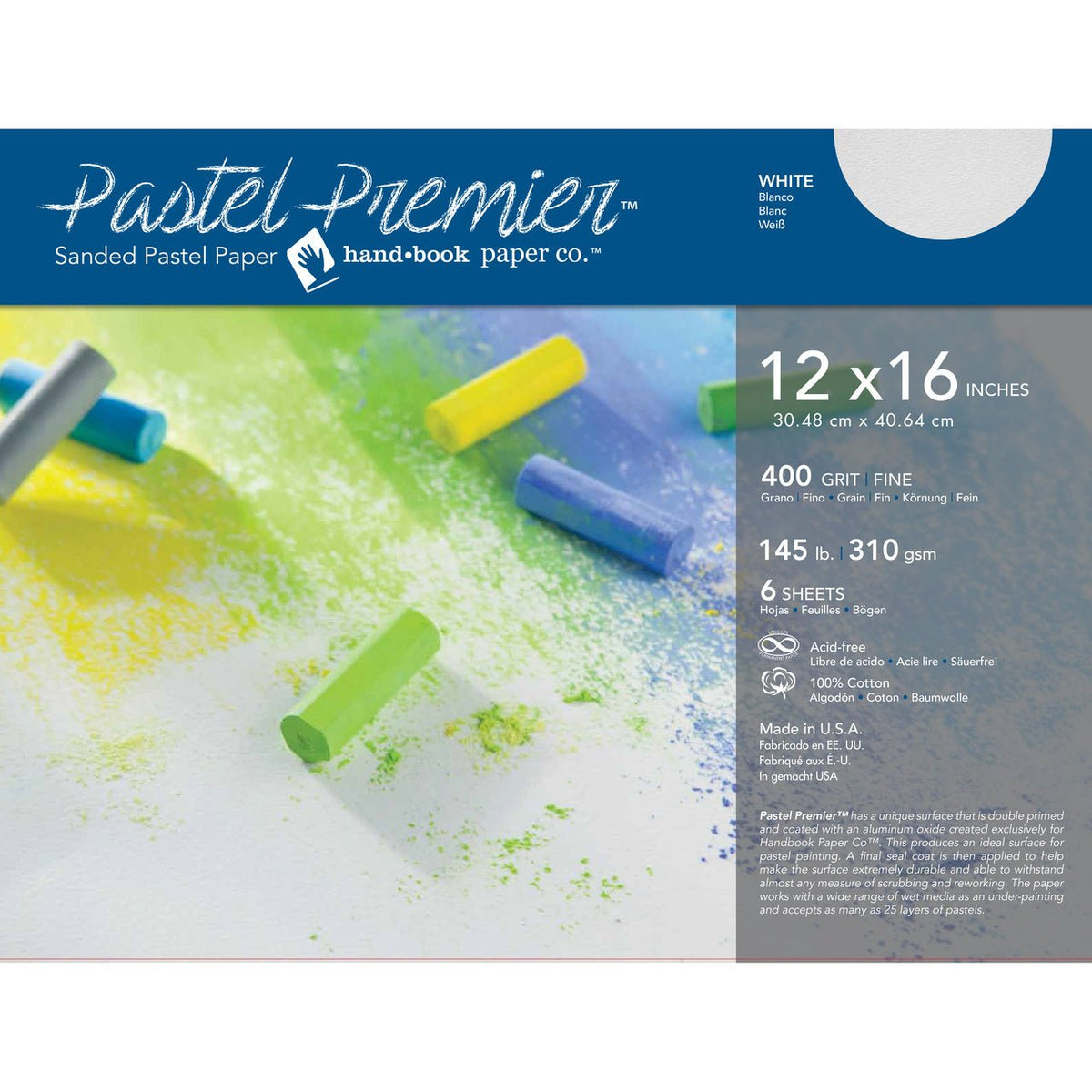 Pastel Premier Sanded Paper - 400 grit White 12x16 Sheets - Pack of 6 - merriartist.com