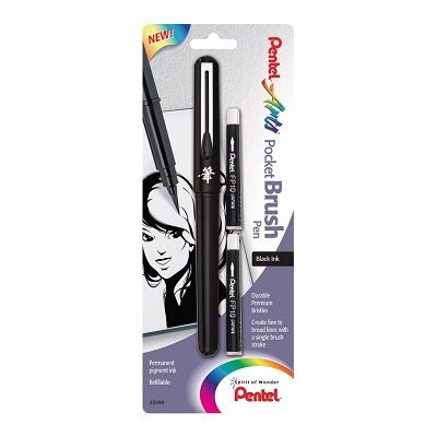 Pentel Arts Pocket Brush Pen with Refills, 1 Pen & 2 Refills - merriartist.com