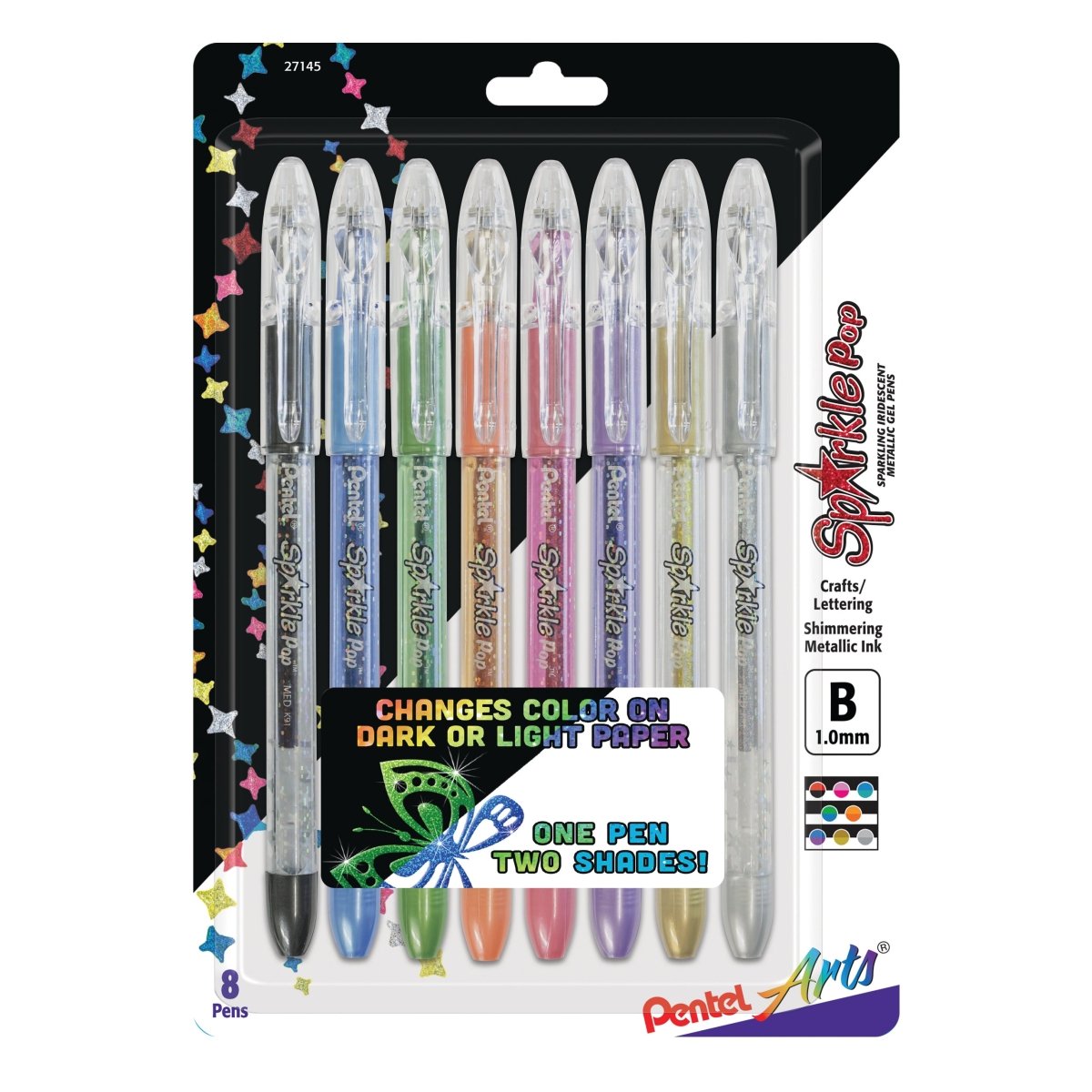 Pentel Arts Sparkle Pop Metallic Gel Ink Pen, (1.0mm) Bold Line, Assorted Ink (A/C/D/F/P/V/X/Z) - 8-pk - merriartist.com