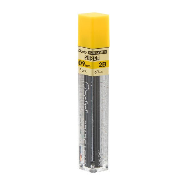 Pentel Super Hi-Polymer Lead Refill (0.9mm) Thick, 2B, 15 pcs/Tube - merriartist.com
