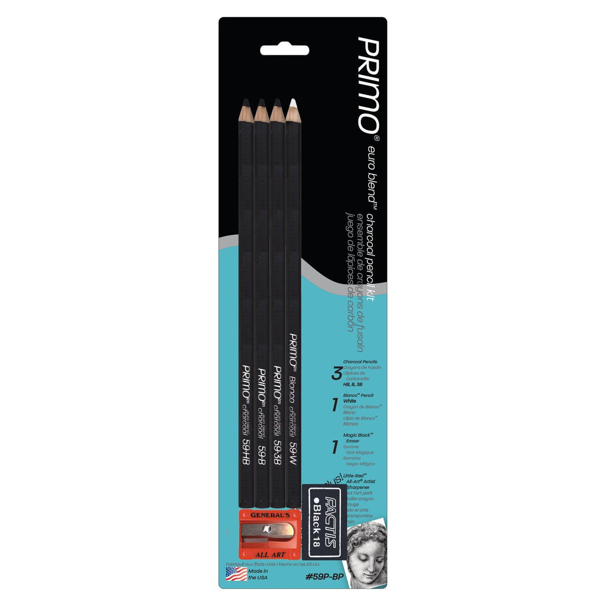General Wide Compressed Charcoal sticks 6B - 3 Pack 