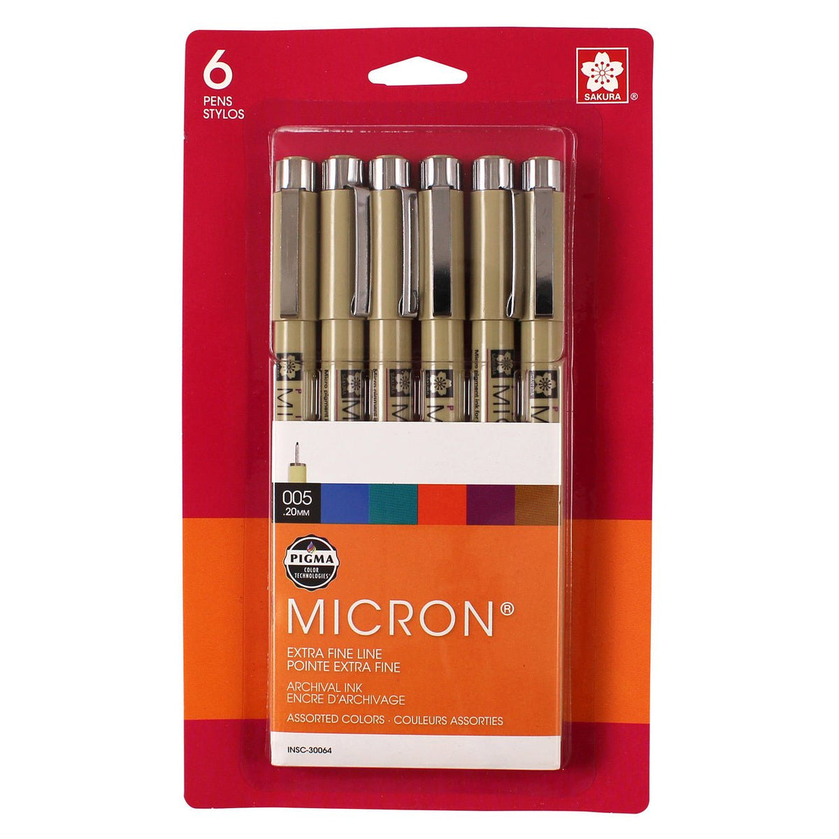 Sakura Pigma Micron Set 005 (.20mm) Assorted Colors - 6 Pen Set - merriartist.com