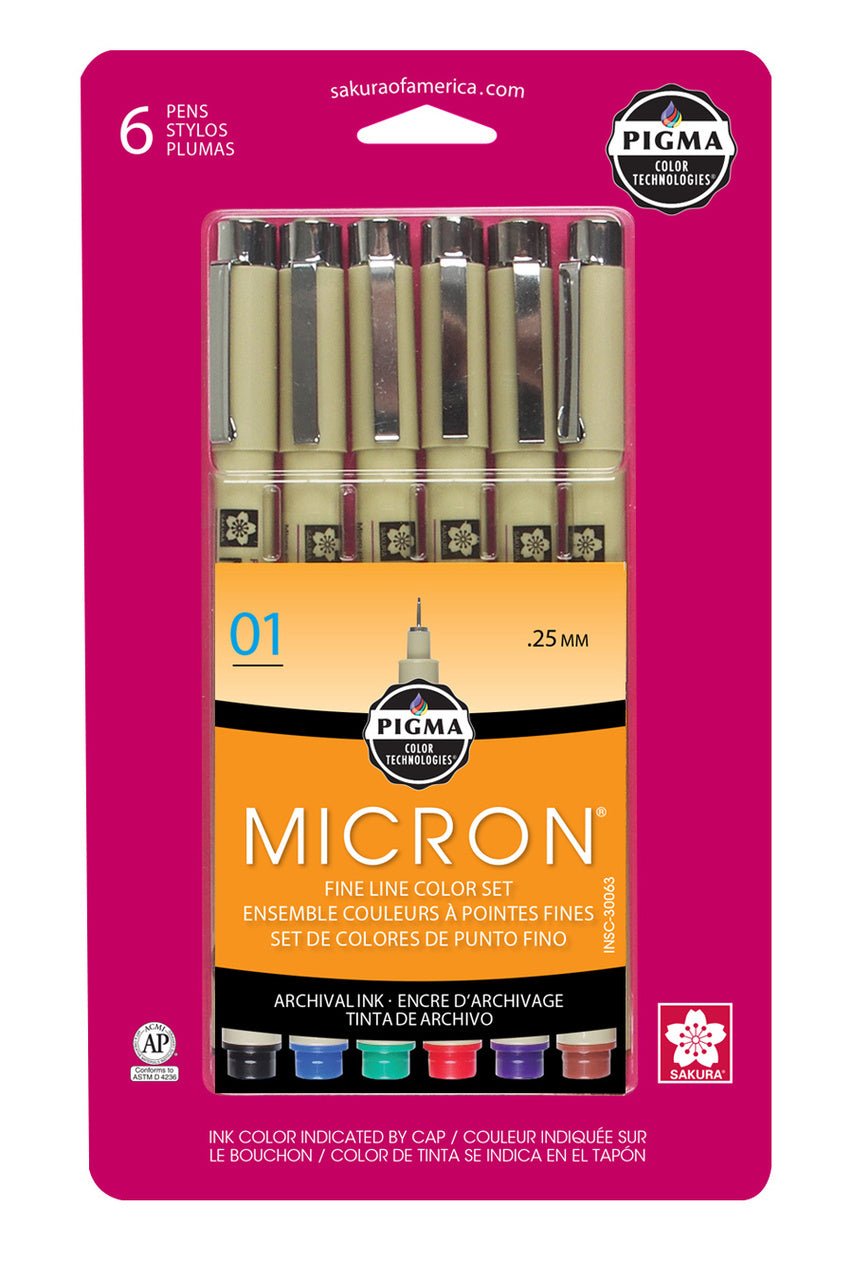 Sakura Pigma Micron Set 01 (.25mm) Assorted Colors - 6 Pen Set - merriartist.com