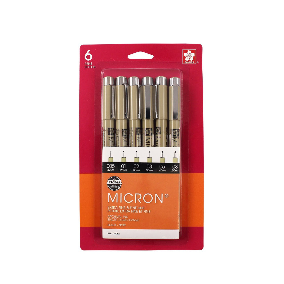 Sakura Pigma Micron Set Black Assorted Sizes - 6 Pen Set - merriartist.com