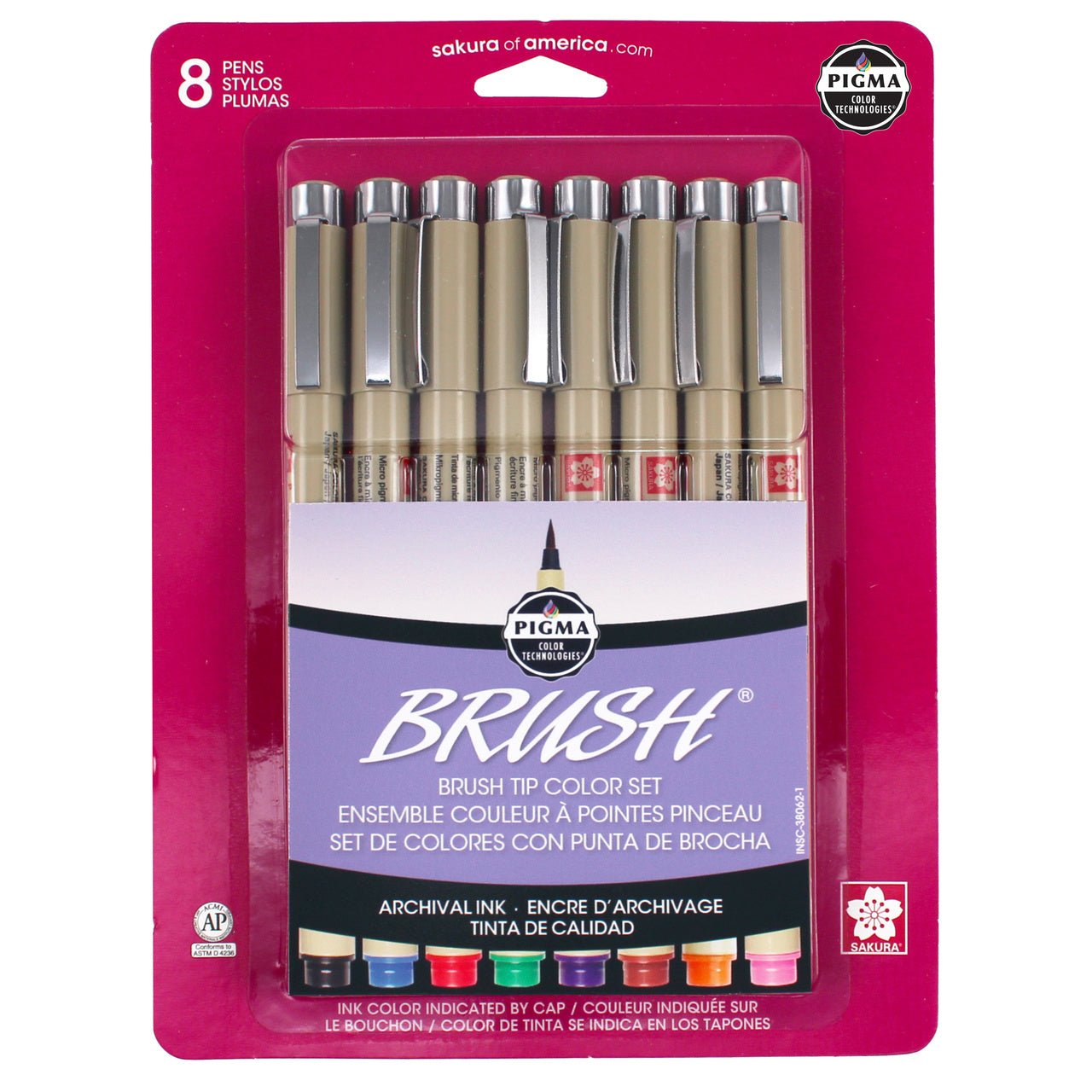 Sakura Pigma Micron Set Brush Tip Assorted Colors - 8 Pen Set - merriartist.com