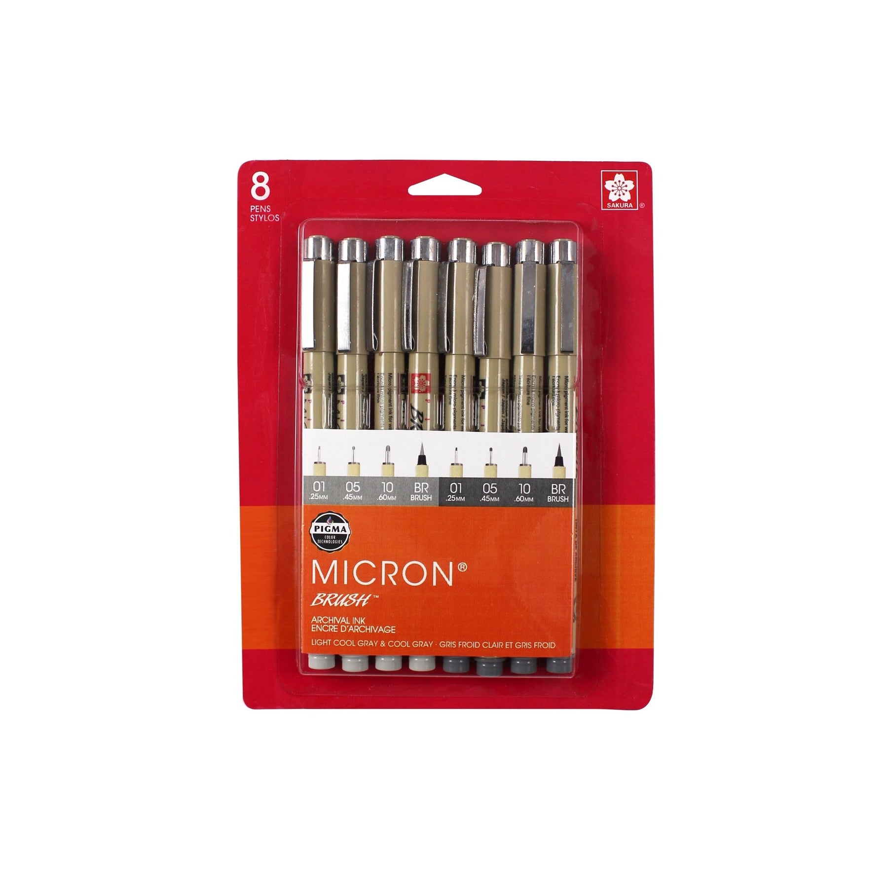 Sakura Pigma Micron Set Gray Assorted Sizes - 8 Pen Set - merriartist.com