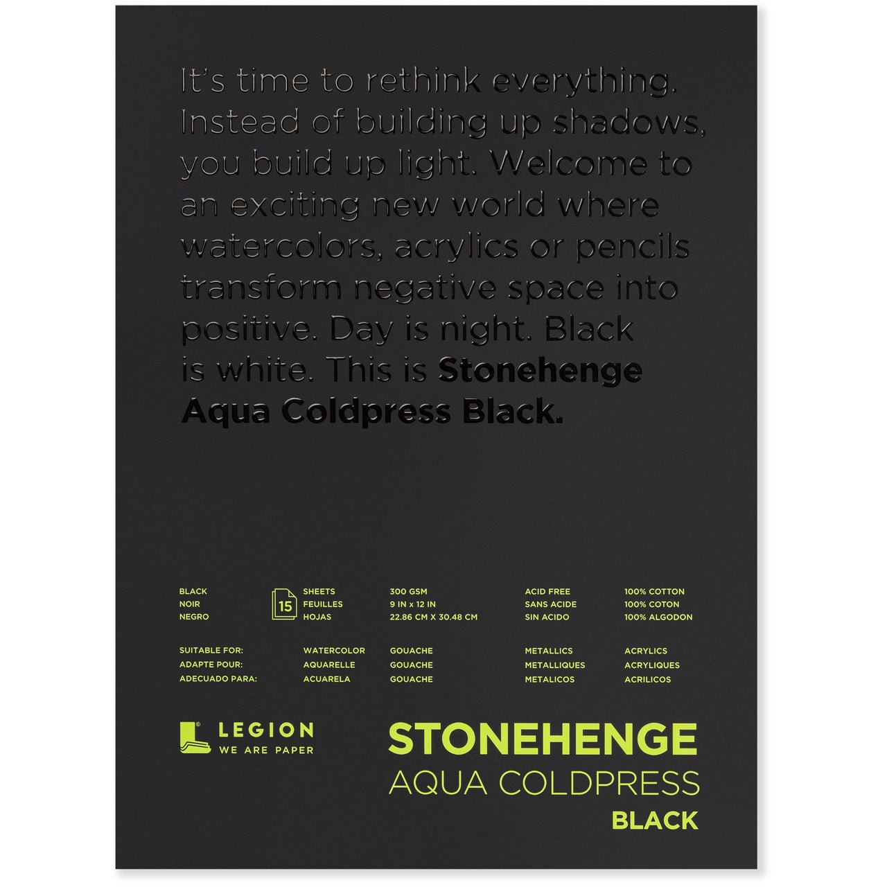 Stonehenge Aqua 140 lb. Coldpress Black - 9x12 inch 15 Sheet Pad - merriartist.com