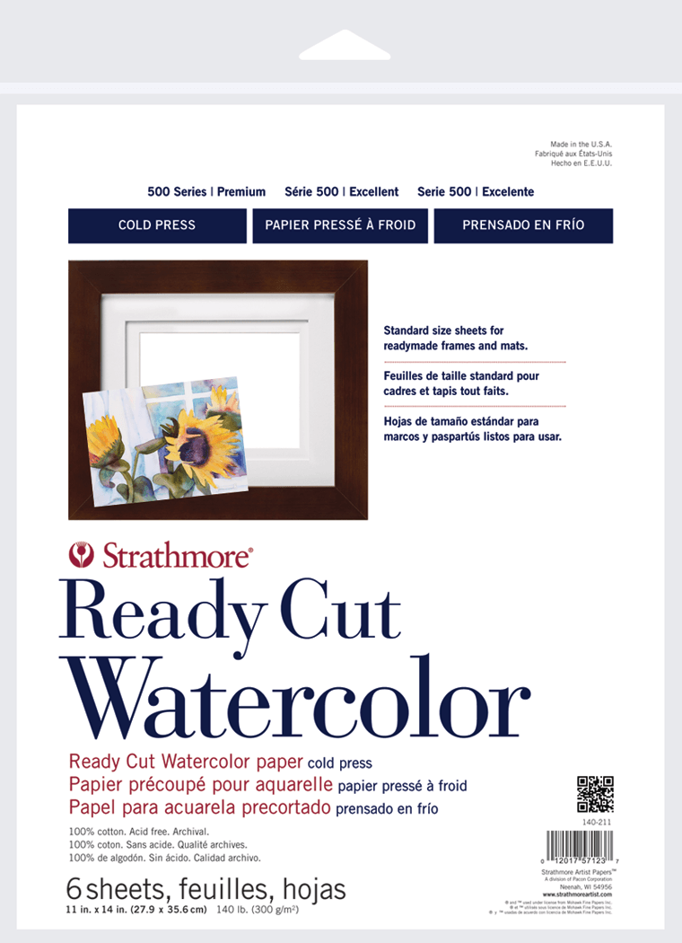 Strathmore 500 Series 140 lb. Cold Press Watercolor Paper - Ready Cut Sheets 11x14 inch - 6 Pack - merriartist.com