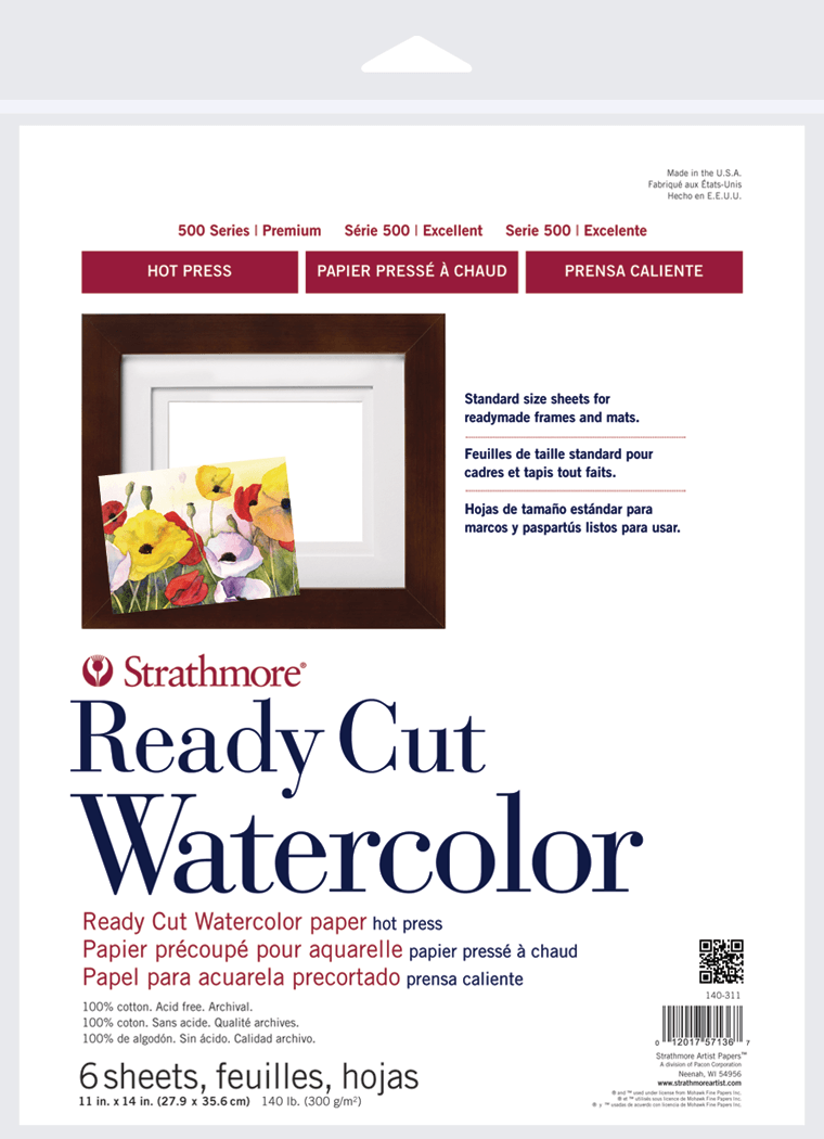 Strathmore 500 Series 140 lb. Hot Press Watercolor Paper - Ready Cut Sheets 11x14 inch - 6 Pack - merriartist.com