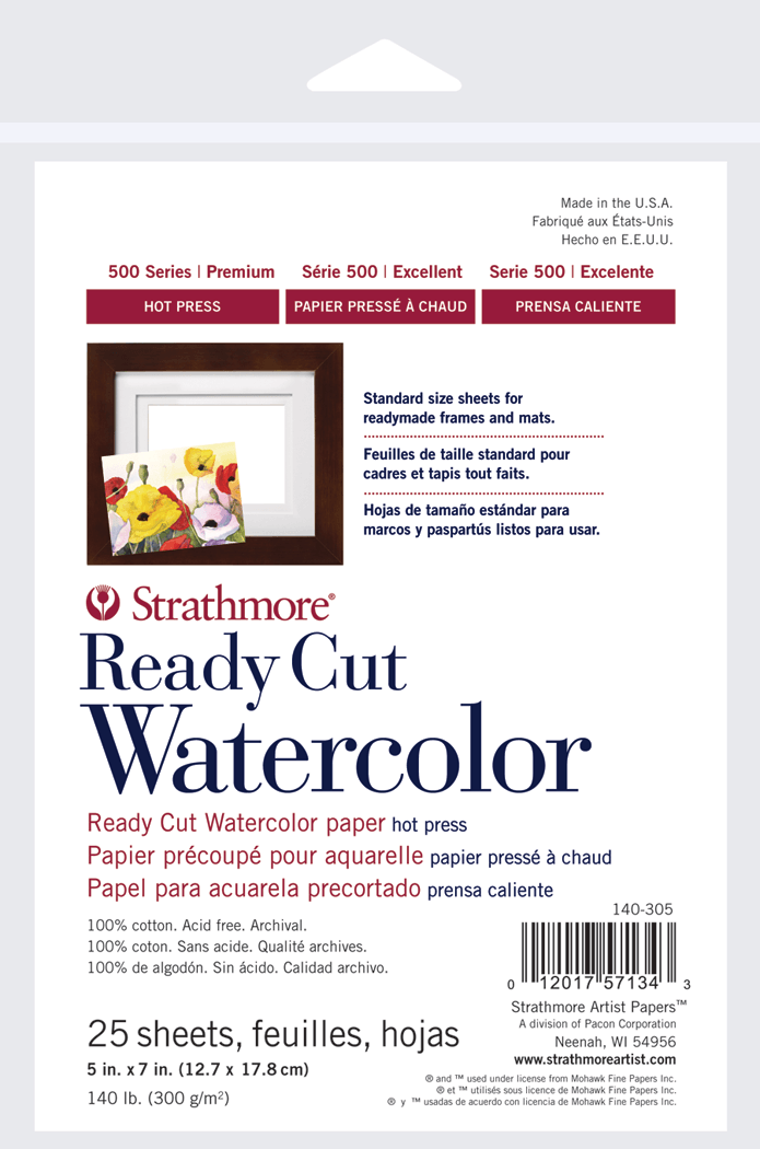 Strathmore 500 Series 140 lb. Hot Press Watercolor Paper - Ready Cut Sheets 5x7 inch - 25 Pack - merriartist.com