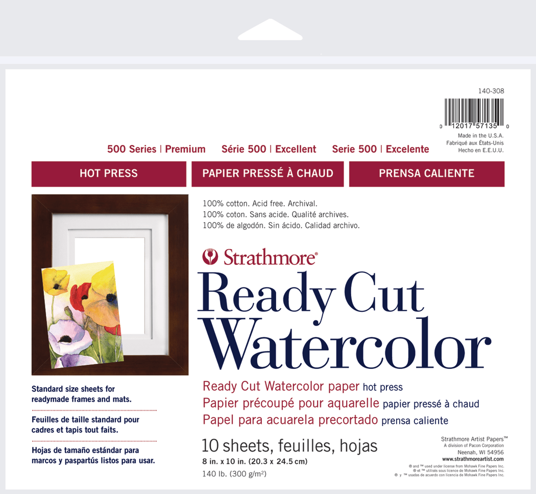 Strathmore 500 Series 140 lb. Hot Press Watercolor Paper - Ready Cut Sheets 8x10 inch - 10 Pack - merriartist.com
