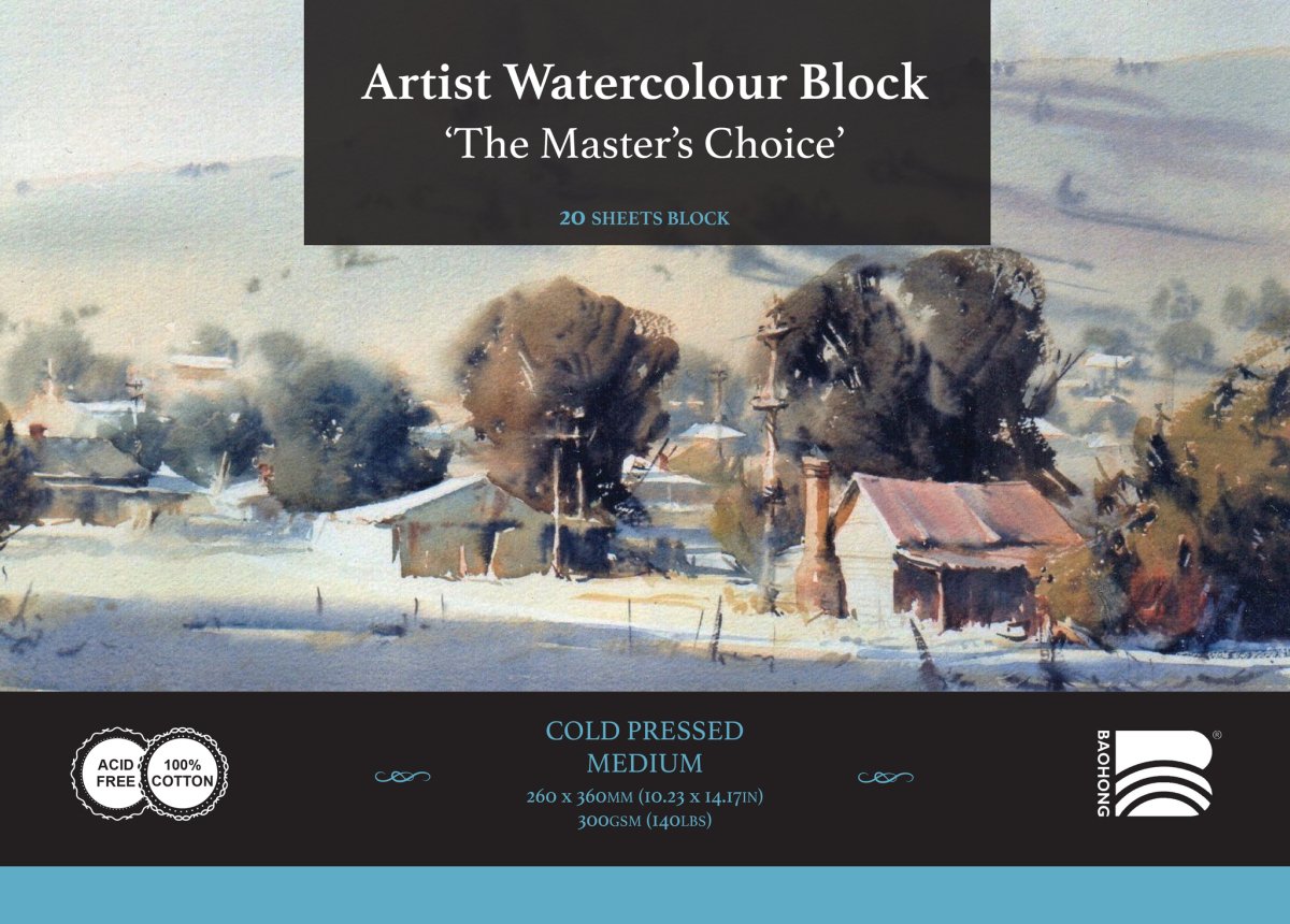 The Masters Choice by Baohong Watercolor Paper Block - 20 sheets 10.23" x 14.17"- 140 lb Cold Press - merriartist.com