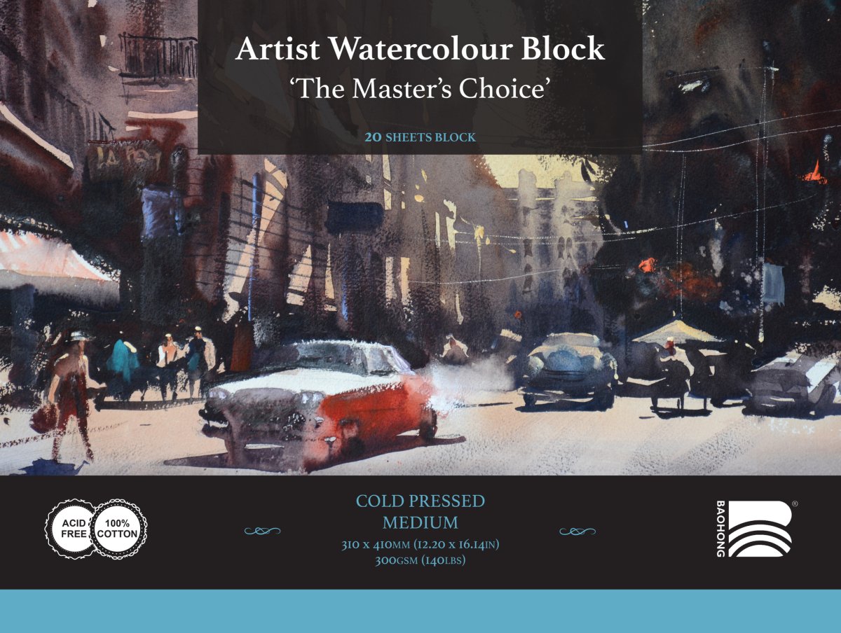 The Masters Choice by Baohong Watercolor Paper Block - 20 sheets 12.2" x 16.14" - 140 lb Cold Press - The Merri Artist - merriartist.com