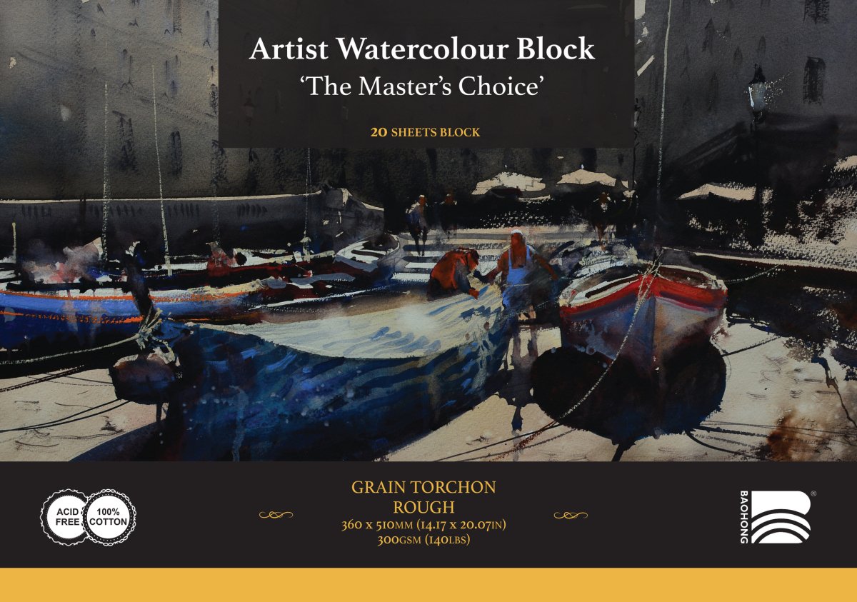 The Masters Choice by Baohong Watercolor Paper Block - 20 sheets 14.17" x 20.07"- 140 lb Rough - The Merri Artist - merriartist.com